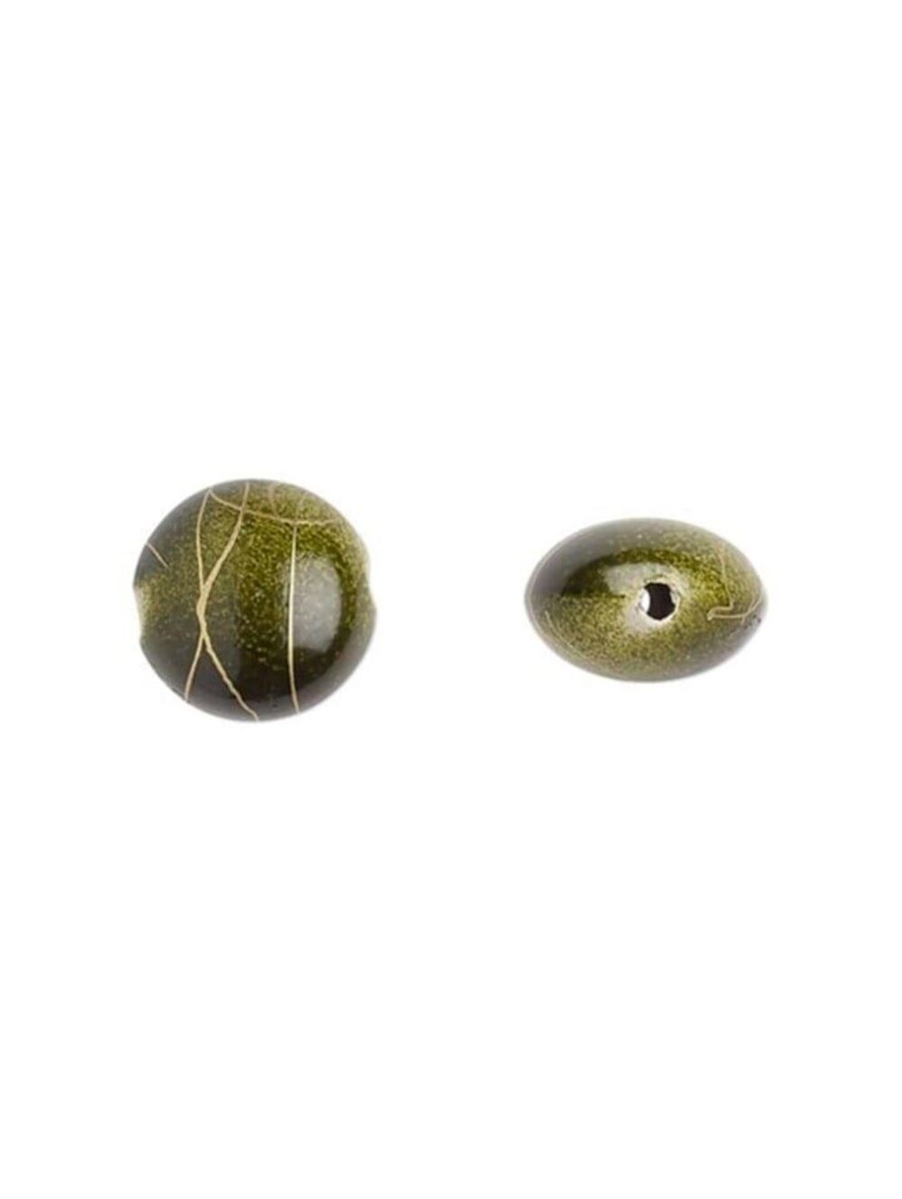 Vintage Gold Drizzled Green 12mm Puffed Coin Acrylic Beads 10 pcs